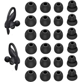 JNSA Replacement Ear Tips Eartips Ear Plug Ear Cap Compatible with Powebeats Pro, S/M/L/Double Flange Silicone Ear Tip 4 Size 12 Pairs, Fit in Charge Case, 12 Pairs Black 23