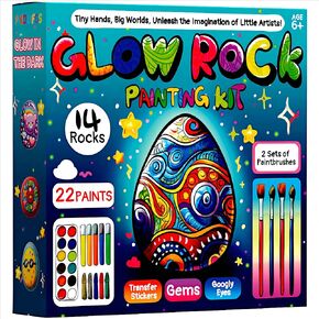 Rock Painting Kit for Kids Ages 6-12, Glow in The Dark Rocks to Paint, Complete Craft Kit with Paint Supplies, DIY Arts & Crafts for Boys & Girls, Perfect Birthday & Holiday Gift