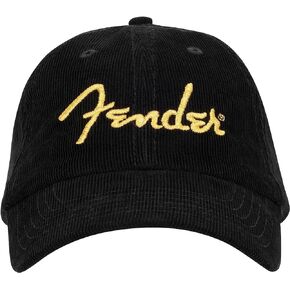 Fender Gold Spaghetti Logo Corduroy Baseball Hat, Black, One Size