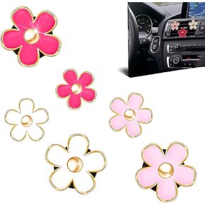 6pcs Daisy Car Decoration Flower Air Vent Clips Air Conditioning Outlet Air Freshener Clip Car Interior Decor Charm Colorful Car Interior Accessories for Girls Women（Red ＆ pink＆ White）