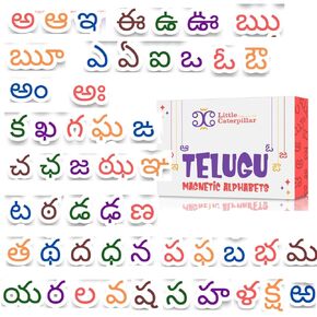Classroom Telugu Magnetic Alphabet Magnets for Kids with 52 Letters for Educational Early Learning, 3D Lettering with Dry Erase Marker and Whiteboard, Strong Fridge Magnets