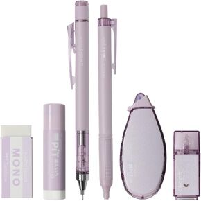 Tombow Pencil MONO PIT PCC-642CAZ Stationery Set, 6-Piece Set, Ash Color, Steel, Mechanical Pencil, 0.02 inch (0.5 mm) Set