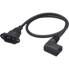 90 Degree IEC320 C13to C14 Panel Mount Power Cable Left Angle C13 Female to C14 Male Power Supply Extension Cord C14 to C13 Power Plug Converter Adapter for Monitors Computers 0.6m