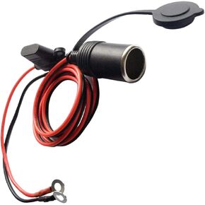 Female Cigarette Lighter Outlet Socket with Eyelet Terminal Plug Power Supply Cord 12V 16AWG 4ft 15A Fused Fuse DC Power 12 24 Volt for Car Tire Inflator Air Pump