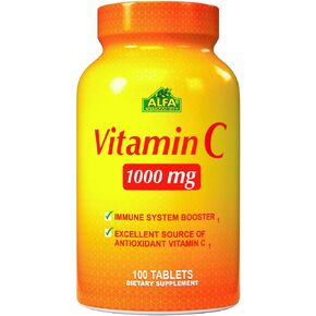 ALFA VITAMINS Vitamin C with Rose HIPS with 1000 mg Vitamin C per Serving - Antioxidant & Immune Support + Supports Healthy Skin & Joints - Non GMO, Vegan, Gluten Free, Dairy Free - 100 Tablets