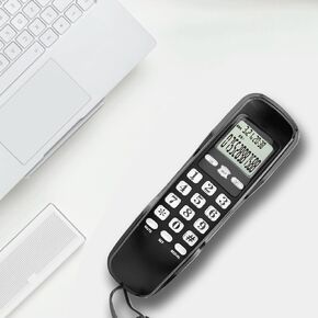 Mini Wall Mount Phone with LCD Display, Corded Telephone for Home, Office, Hote, Dual Caller ID System, Call Back Function (Black)
