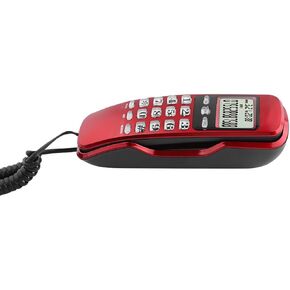 هاتف صغير يثبت على الحائط مع شاشة LCD، هاتف سلكي للمنزل، المكتب، الفندق، نظام معرف المتصل المزدوج، وظيفة معاودة الاتصال (أحمر)