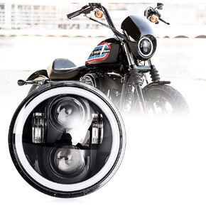 5-3/4 5.75 Inch Motorcycle Headlight Round with Halo Angel Eyes Turn Signal High/Low Beam Replacement for Davidson Iron 883 Dyna Sportster Softail Street Bob Super Wide Glide Low Rider Night