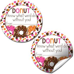 Donut Know Appreciation Thank You Sticker Labels, 40 2" Party Circle Stickers by AmandaCreation, Great for Party Favors, Envelope Seals & Goodie Bags