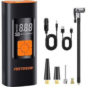 FESTDSOR Tire Inflator Portable Air Compressor, 150 PSI Fast Inflation USB Tire Pump With LCD Digital Pressure Gauge DC 12V Cordless Auto Air Pump for Car Tires, Motorcycle, Bike, Bicycle, Ball