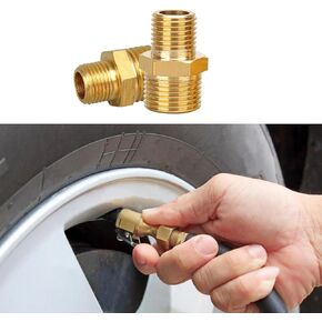 2PCS Air Inflator Adapter, Tire Inflator Connector, 1/4 NPT (M) to Standard Schrader Valve (M), Brass Air Compressor Fill Valve Connector Fits Air Hose, Air Chuck, Portable Air Compressor/Pump