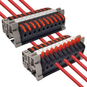 20 Pieces DIN Rail Terminal Blocks kit, Red/Black 20 Gang with Jumpers DIN Rail Terminal Blocks, 6-20 AWG, Lever Wire Connectors Wiring Cable Kit, Wire Connectors for Wiring 0,08-4 mm² PCT-211