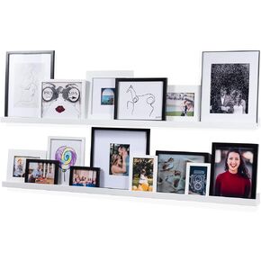 Wallniture Denver White Modern Wall Mount Floating Shelves – Long Narrow Picture Ledge - 56 Inch Long Set of 2 - Mounting Hardware Included