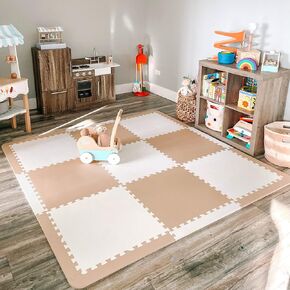 Baby Play Mat Tiles Extra Large Thick Non-Toxic Foam Floor Puzzle Mat Interlocking Activity Playmat for Infants Toddlers Kids Crawling Tummy Time 74x74 Inches (Grey/White)