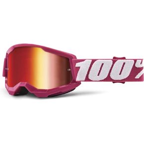 100% Strata 2 Youth Motocross & Mountain Bike Goggles - MX and MTB Racing Protective Eyewear (FLETCHER - Mirror Red Lens)