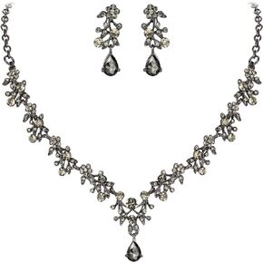 Crysdue Wedding Jewelry Set for Women, Austrian Crystal Floral Necklace Dangle Earrings for Brides Bridesmaid, Fashion Teardrop Jewelry Set for Wedding Prom Party