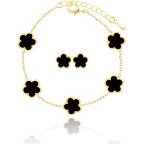 Four Leaf Clover Earring and Bracelet Set for Women Lucky Flower 14K Gold Jewelry in Kuwait