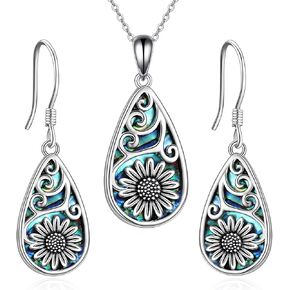 POPLYKE 925 Sterling Silver Sunlower Earrings Teardrop Abalone Jewelry Set For Women in Kuwait