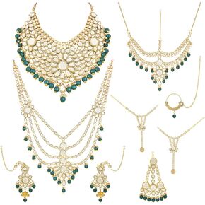 I Jewels Indian Wedding Collection Traditional Ethnic Gold Plated Pearl & Kundan Stone Work Bridal Jewellery Set For Women