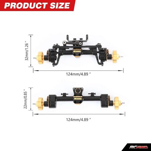 RCAWD Brass SCX24 Portal Axle Set with Servo Seat for Wrangler Bronco Gladiator C10 Deadbolt Upgrades, 6mm Extended Axle Shaft for Wider Chassis Bigger Wheels, 12T Gear Up 30% Speed for Axial SCX24 in Saudi Arabia