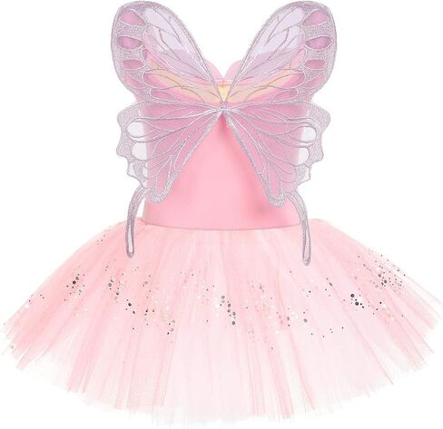 IBAKOM Ballet Leotards for Girl Ballerina Outfits Butterfly Ruffle Neckline Ballet Dance Dress Shiny Sequins Dance Skirt in Saudi Arabia