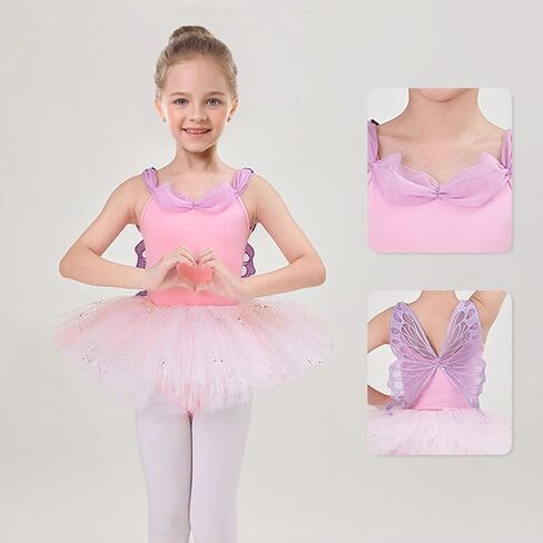 IBAKOM Ballet Leotards for Girl Ballerina Outfits Butterfly Ruffle Neckline Ballet Dance Dress Shiny Sequins Dance Skirt in Saudi Arabia