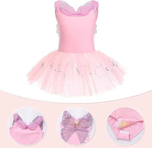 IBAKOM Ballet Leotards for Girl Ballerina Outfits Butterfly Ruffle Neckline Ballet Dance Dress Shiny Sequins Dance Skirt in Saudi Arabia