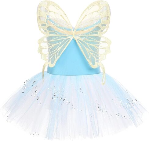 IBAKOM Ballet Leotards for Girl Ballerina Outfits Butterfly Ruffle Neckline Ballet Dance Dress Shiny Sequins Dance Skirt in Saudi Arabia