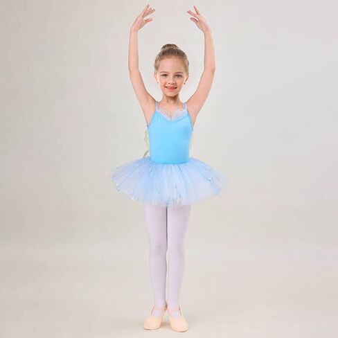IBAKOM Ballet Leotards for Girl Ballerina Outfits Butterfly Ruffle Neckline Ballet Dance Dress Shiny Sequins Dance Skirt in Saudi Arabia