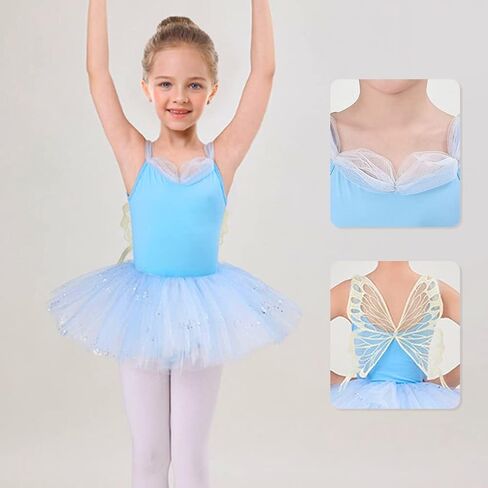 IBAKOM Ballet Leotards for Girl Ballerina Outfits Butterfly Ruffle Neckline Ballet Dance Dress Shiny Sequins Dance Skirt in Saudi Arabia
