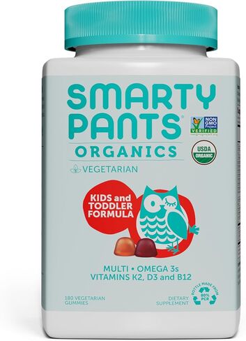 Organic Kids & Toddler Multivitamin Gummies: Omega 3 (ALA), Vitamin D3, C, Vitamin B12, B6, Vitamin A, K2 & Zinc for Immune Support, Vegetarian, 180 Count in Saudi Arabia