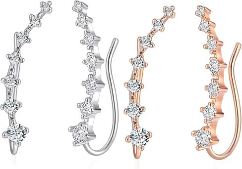 2Pairs Star Stud Earrings for Women Star Ear Climber Earrings Seven Star Earrings Crystal Leaf Shape Earrings Rose Silver Star Earrings Wedding Ear Jewelry Stud Earrings for Bride in Saudi Arabia
