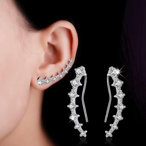 2Pairs Star Stud Earrings for Women Star Ear Climber Earrings Seven Star Earrings Crystal Leaf Shape Earrings Rose Silver Star Earrings Wedding Ear Jewelry Stud Earrings for Bride in Saudi Arabia
