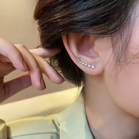 2Pairs Star Stud Earrings for Women Star Ear Climber Earrings Seven Star Earrings Crystal Leaf Shape Earrings Rose Silver Star Earrings Wedding Ear Jewelry Stud Earrings for Bride in Saudi Arabia