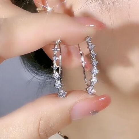 2Pairs Star Stud Earrings for Women Star Ear Climber Earrings Seven Star Earrings Crystal Leaf Shape Earrings Rose Silver Star Earrings Wedding Ear Jewelry Stud Earrings for Bride in Saudi Arabia