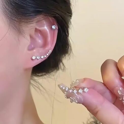 2Pairs Star Stud Earrings for Women Star Ear Climber Earrings Seven Star Earrings Crystal Leaf Shape Earrings Rose Silver Star Earrings Wedding Ear Jewelry Stud Earrings for Bride in Saudi Arabia
