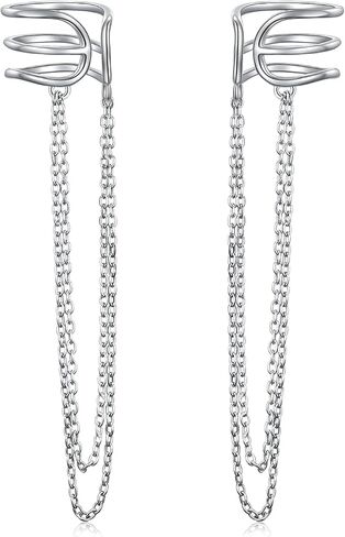 925 Sterling Silver No Piercing Cuff Earrings Chain for Women Teen Girls Wrap Earrings Tassel Clip On Ear in Saudi Arabia