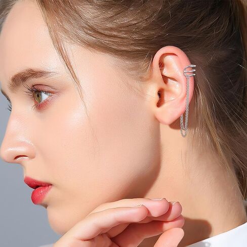 925 Sterling Silver No Piercing Cuff Earrings Chain for Women Teen Girls Wrap Earrings Tassel Clip On Ear in Saudi Arabia