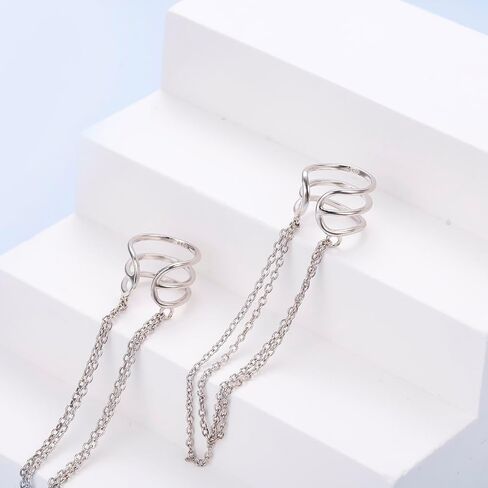 925 Sterling Silver No Piercing Cuff Earrings Chain for Women Teen Girls Wrap Earrings Tassel Clip On Ear in Saudi Arabia