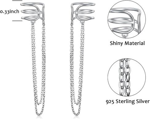 925 Sterling Silver No Piercing Cuff Earrings Chain for Women Teen Girls Wrap Earrings Tassel Clip On Ear in Saudi Arabia