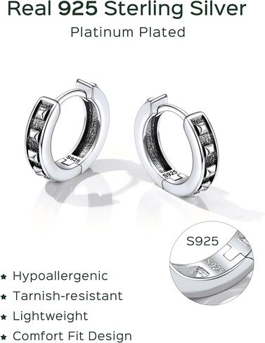 ChicSilver هوب أقراط الرجال 925 فضة رجالي أقراط هيبوالرجينيك أقراط للرجال هدية للأب (مع صندوق هدية) in Kuwait