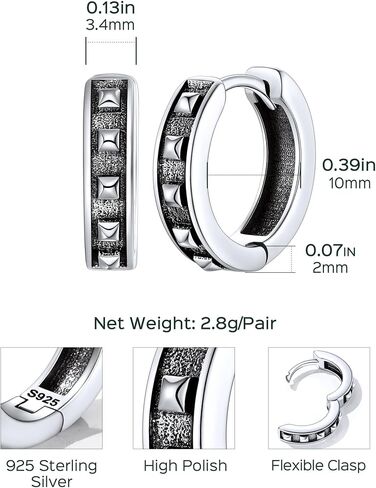 ChicSilver هوب أقراط الرجال 925 فضة رجالي أقراط هيبوالرجينيك أقراط للرجال هدية للأب (مع صندوق هدية) in Kuwait
