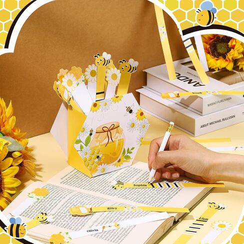 60 Pcs Bee Themed Flip Sticks with Storage Cup Talking Stick Flip Name Sticks Grouping Sticks for Classroom Behavior Management Tool for Educational Learning Activities Tool Class Homeschool in Saudi Arabia