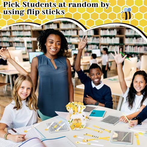 60 Pcs Bee Themed Flip Sticks with Storage Cup Talking Stick Flip Name Sticks Grouping Sticks for Classroom Behavior Management Tool for Educational Learning Activities Tool Class Homeschool in Saudi Arabia