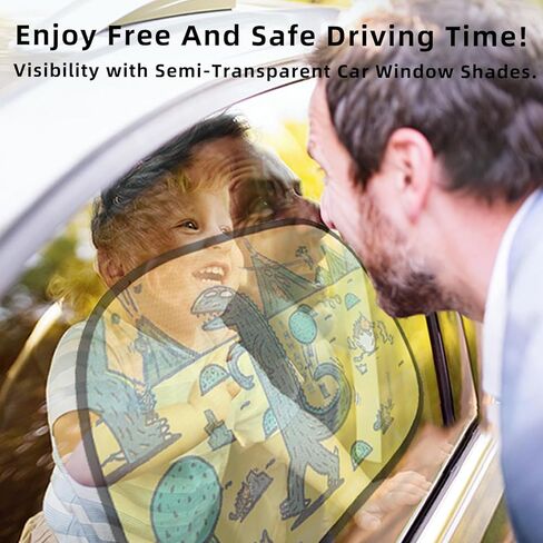 Mideer Car Window Shade for Baby, 20"x 3"Sun Shade Blocker for Side Windows, Cling Window Cover with Cute Dinosaur, Glare Shield and UV Rays Protection for Kids (Adventure) in Kuwait