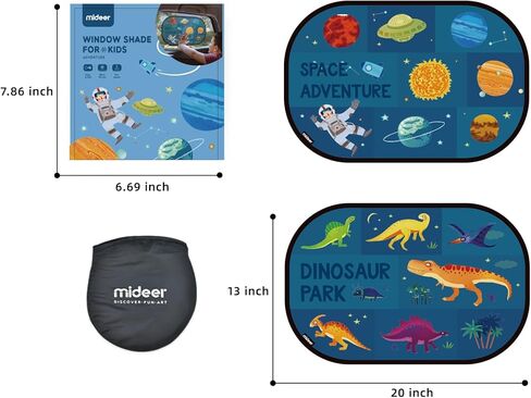 Mideer Car Window Shade for Baby, 20"x 3"Sun Shade Blocker for Side Windows, Cling Window Cover with Cute Dinosaur, Glare Shield and UV Rays Protection for Kids (Adventure) in Kuwait