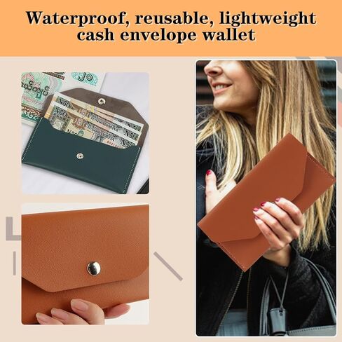 4 قطع من محافظ أظرف النقود النقدية، محفظة نقود من جلد البولي يوريثان، محفظة نقود قابلة لإعادة الاستخدام، مظروف ميزانية مقاوم للماء لحفلات أعياد الميلاد (أسود، بني، أخضر، وردي) in Kuwait