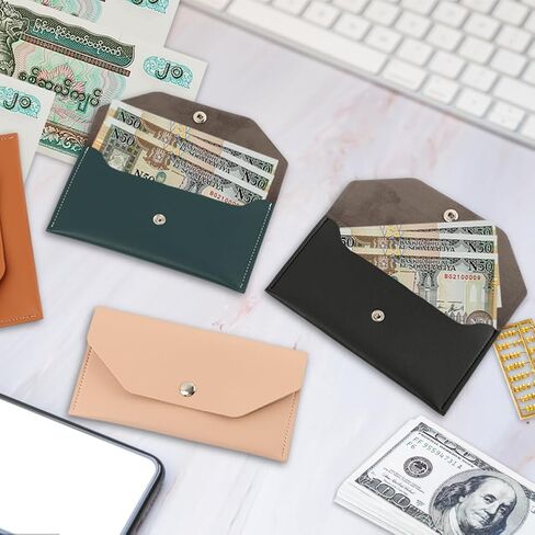 4 قطع من محافظ أظرف النقود النقدية، محفظة نقود من جلد البولي يوريثان، محفظة نقود قابلة لإعادة الاستخدام، مظروف ميزانية مقاوم للماء لحفلات أعياد الميلاد (أسود، بني، أخضر، وردي) in Kuwait