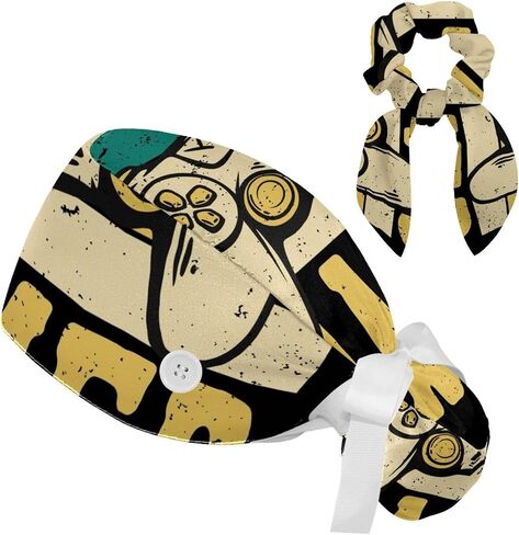 Work Cap Bouffant Surgical Hats with Hair Ties Blue Flowers Bug Scarab Ponytail Holder Tie Back Scrub Hat in Saudi Arabia