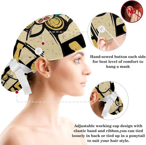 Work Cap Bouffant Surgical Hats with Hair Ties Blue Flowers Bug Scarab Ponytail Holder Tie Back Scrub Hat in Saudi Arabia